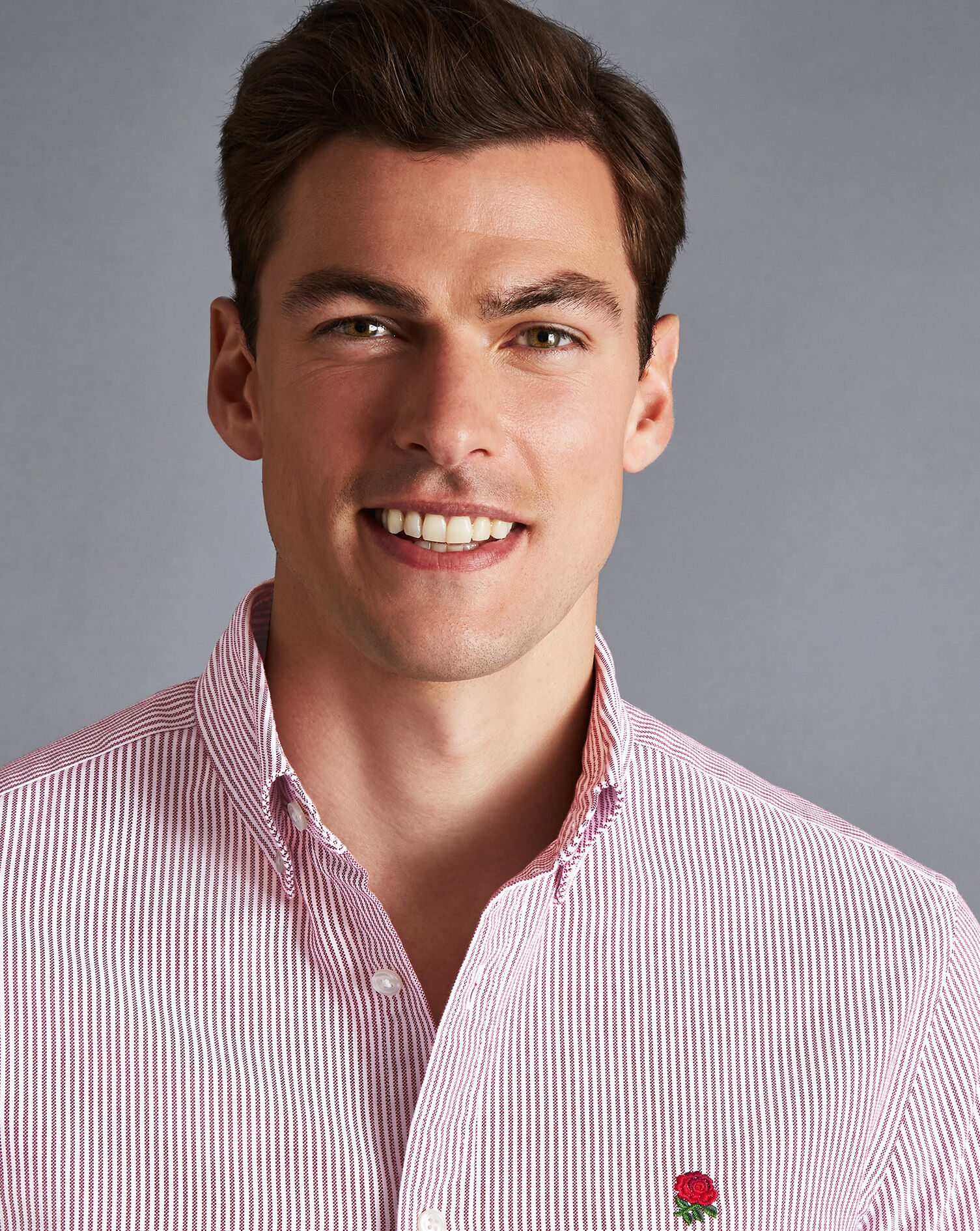 England Rugby Button-Down Collar Washed Oxford Stripe Shirt - Wine Red