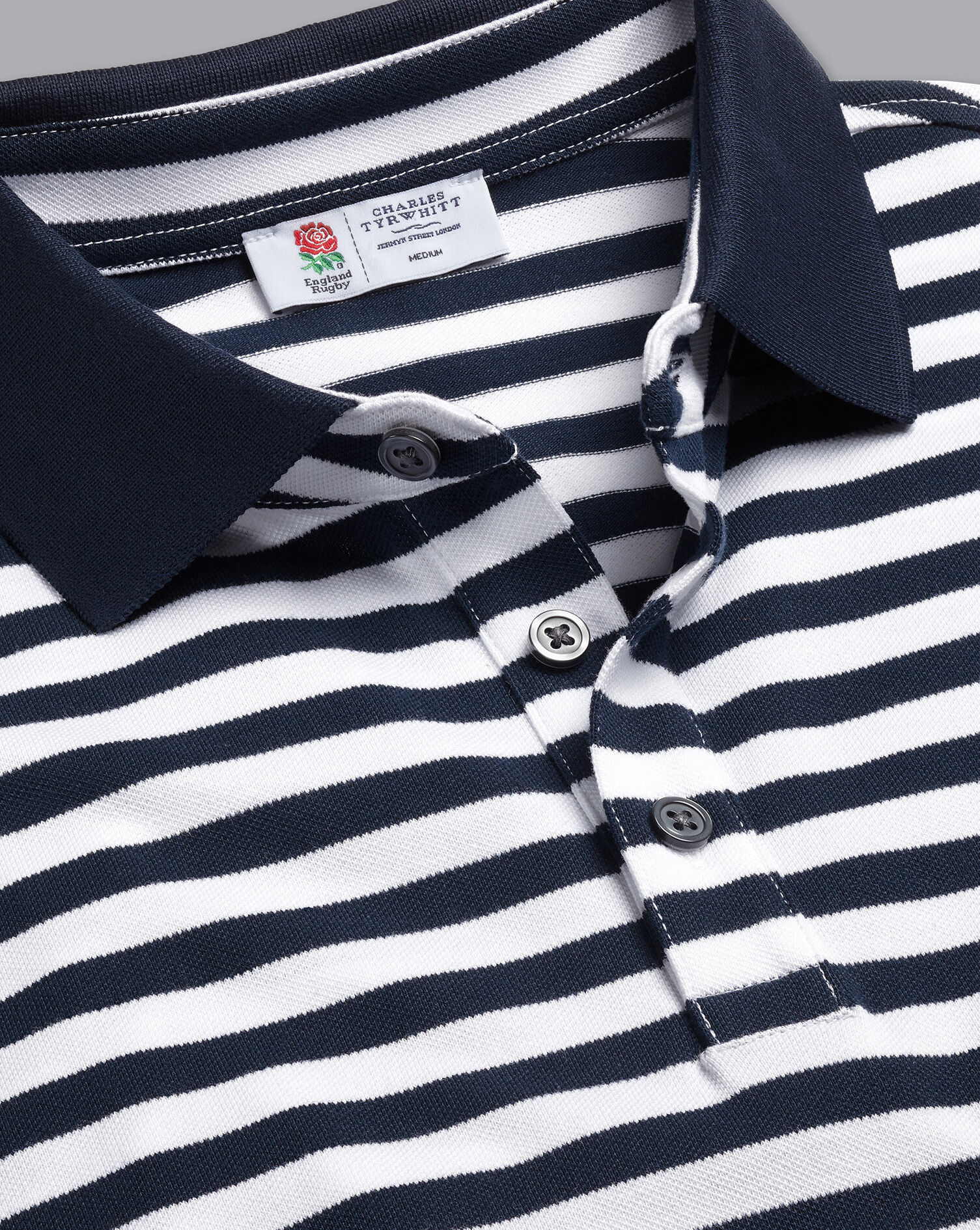 England Rugby Stripe Pique Polo - Navy & White