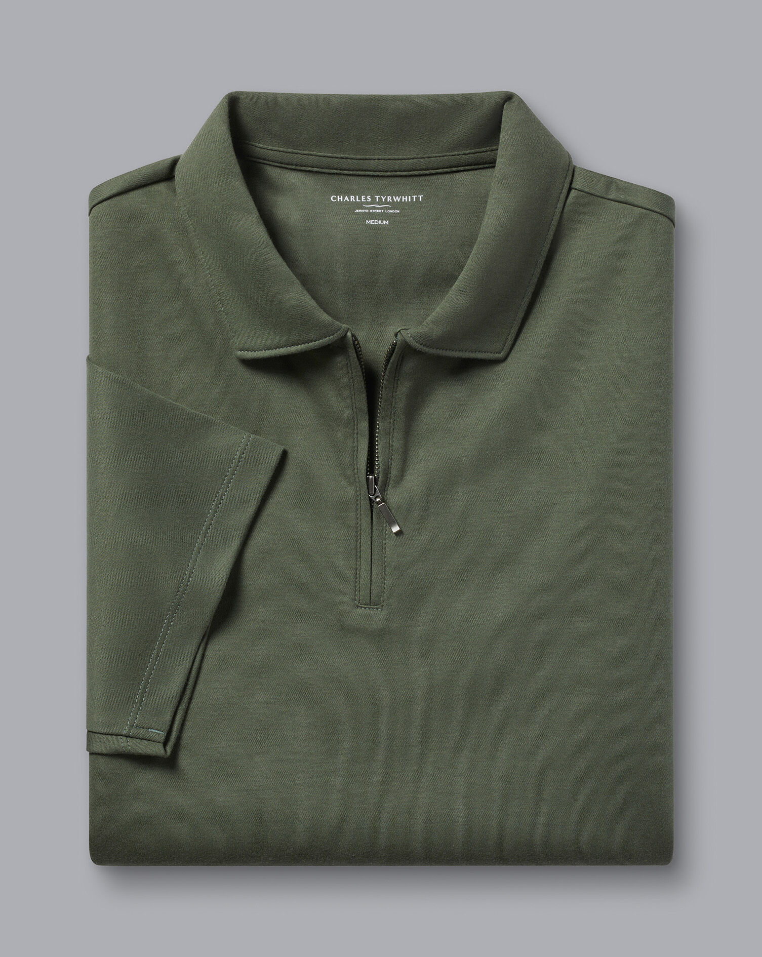 Zip-Neck Jersey Polo - Olive Green