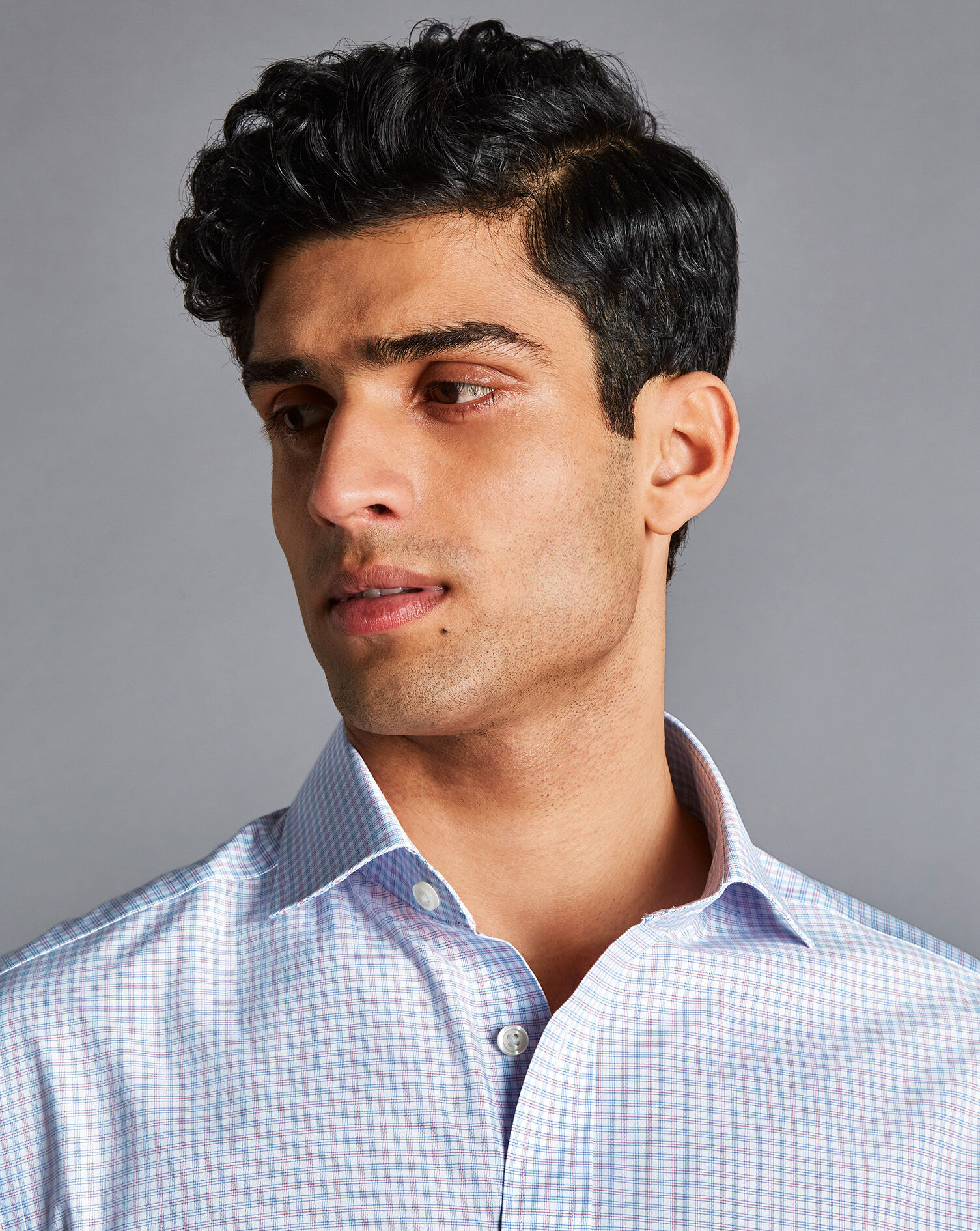 Spread Collar Non-Iron Check Shirt - Bright Pink