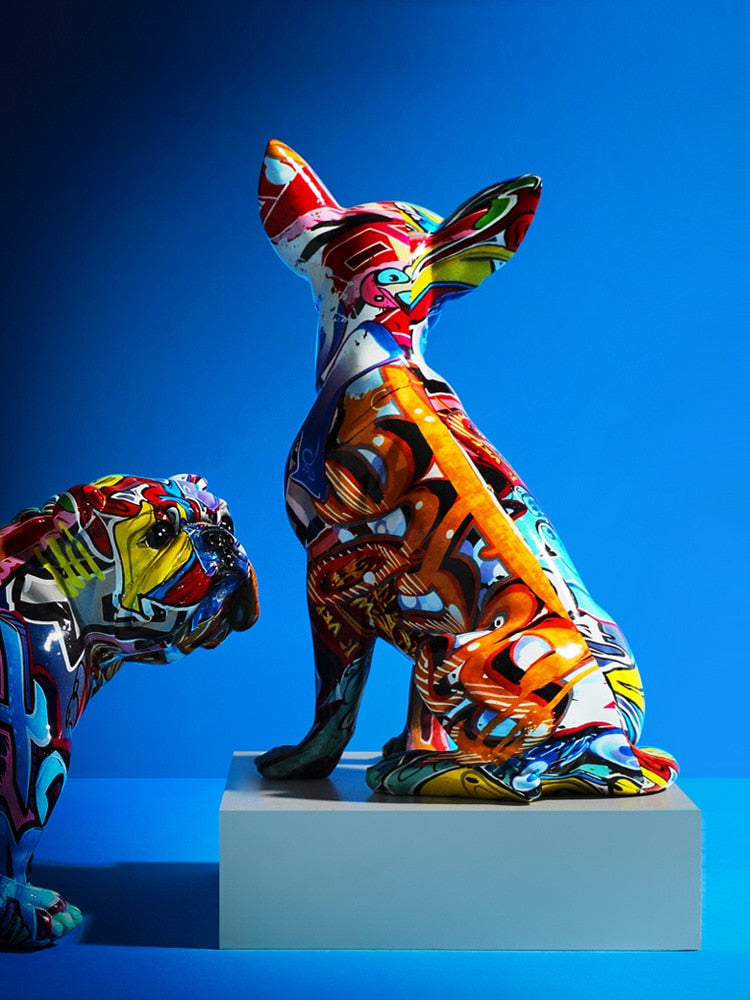 Painted Graffiti Dog Statue
