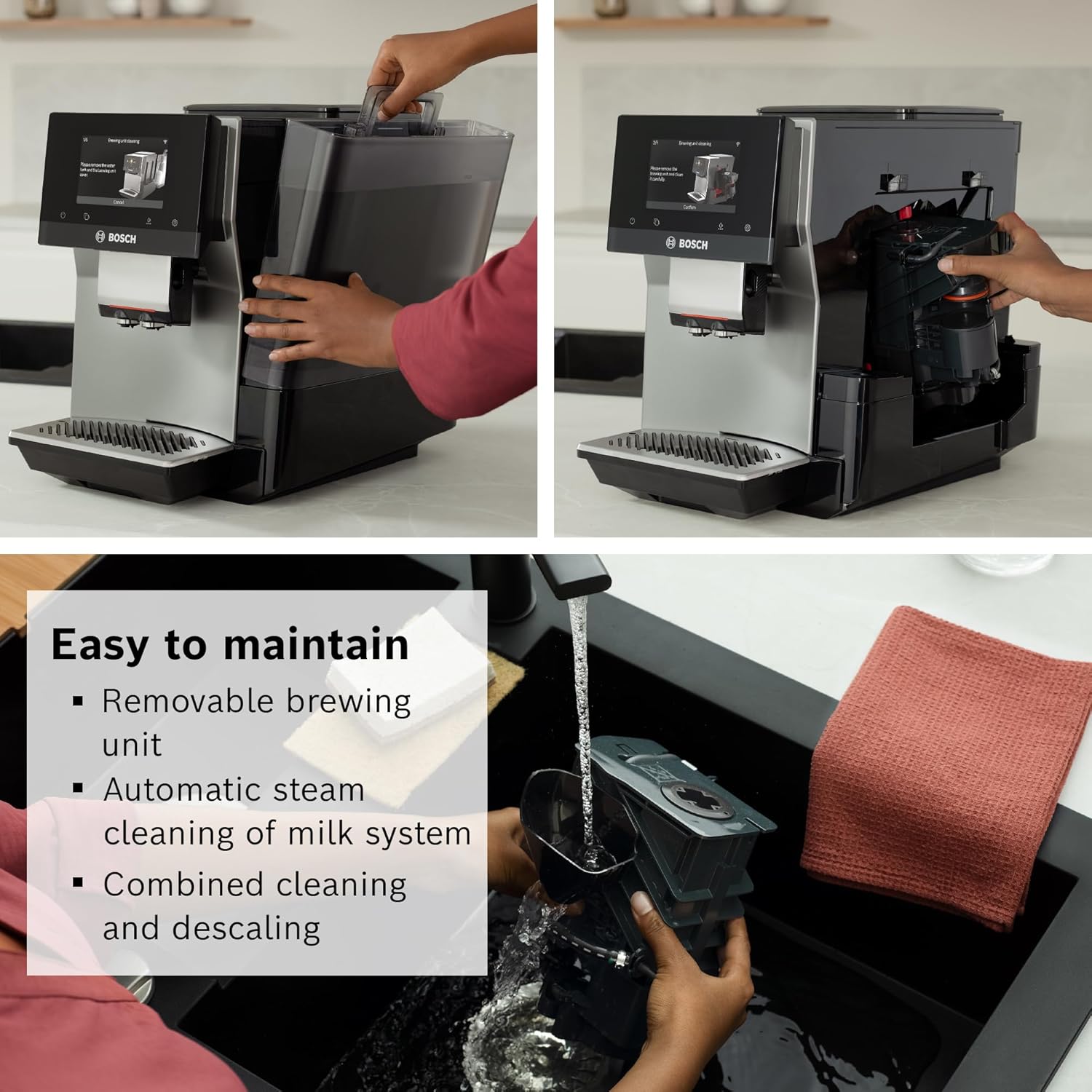 Bosch 800 Series Fully Automatic Espresso Machine – 36 Drinks with Coffee World, Cold Brew, Double Cup, Integrated Milk Container, Smart Features, in Silver TQU60307