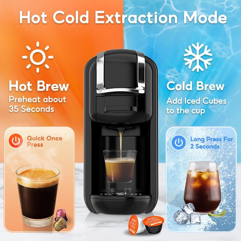 4 in 1 Pods Coffee Maker Compact Design Fast Brew Hot Cold Serve Espresso Machine
