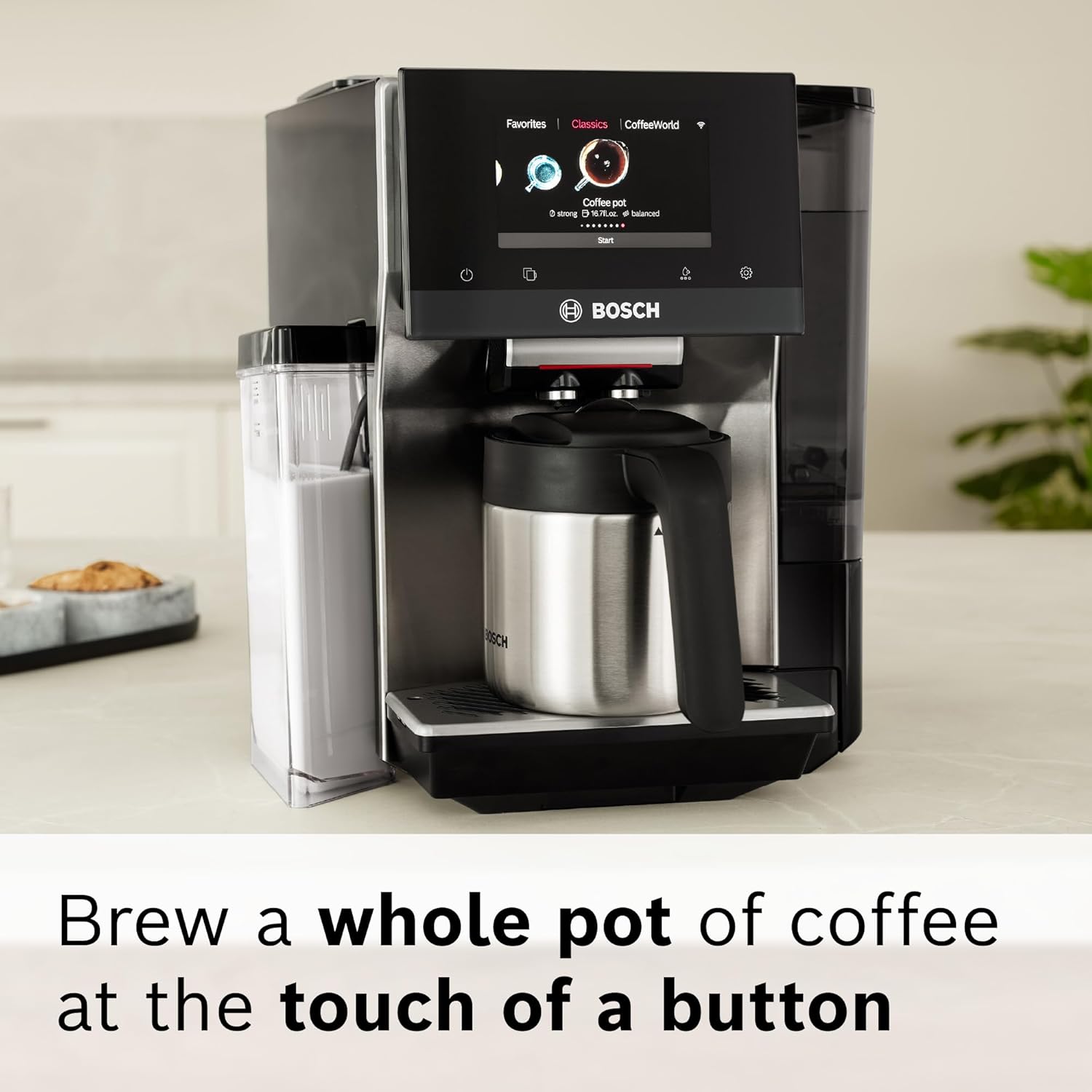 Bosch 800 Series Fully Automatic Espresso Machine – 36 Drinks with Coffee World, Cold Brew, Double Cup, Integrated Milk Container, Smart Features, in Silver TQU60307