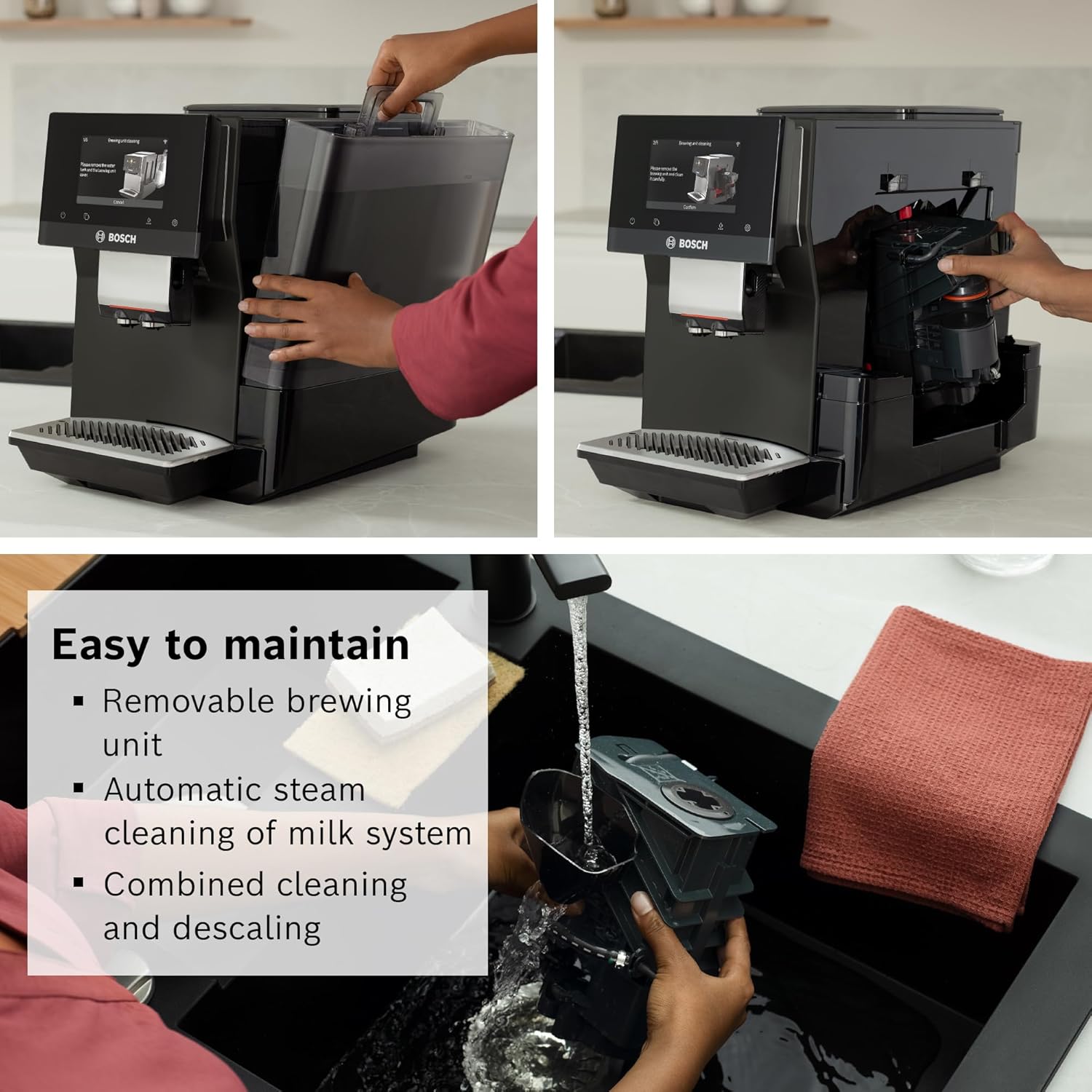 Bosch 800 Series Fully Automatic Espresso Machine – 36 Drinks with Coffee World, Cold Brew, Double Cup, Integrated Milk Container, Smart Features, in Silver TQU60307