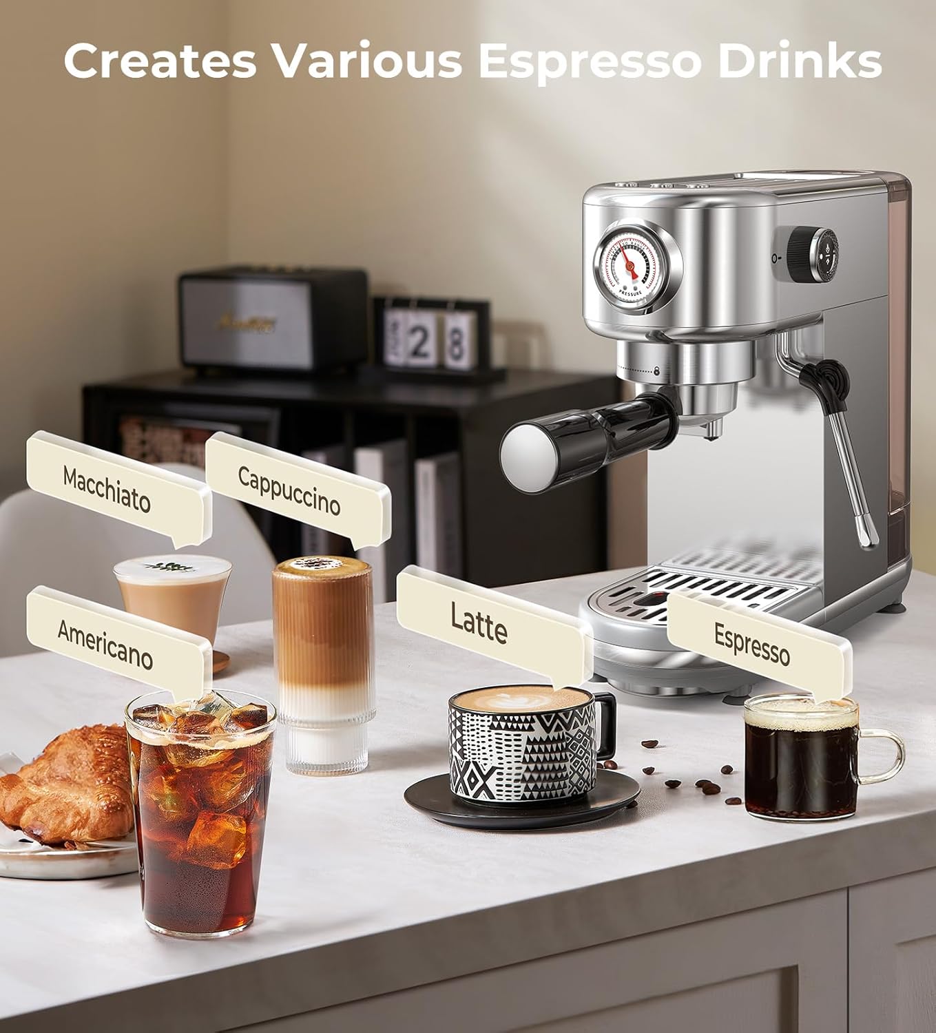 Espresso Machine with Milk Frother High Pressure Professional Espresso Maker Gift for Coffee Lover