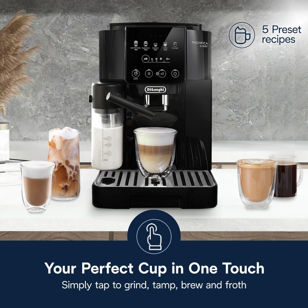 De'Longhi Magnifica Start Automatic Espresso Machine with Auto Milk Frother & Built in Grinder - 5 One-Touch Recipes, Easy-to-Clean, Home Barista Coffee Maker for Lattes, Cappuccino, Iced Coffee