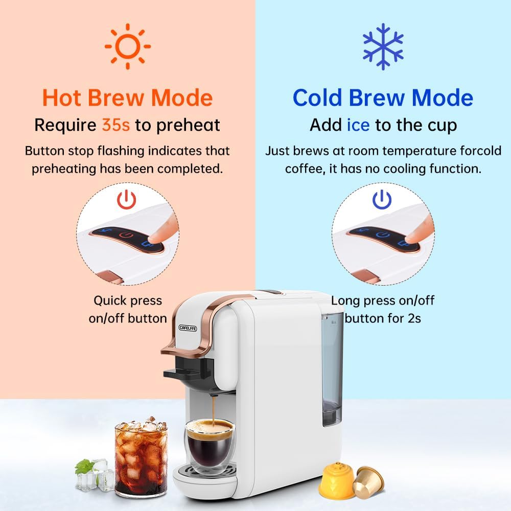 4 in 1 Pods Coffee Maker Compact Design Fast Brew Hot Cold Serve Espresso Machine