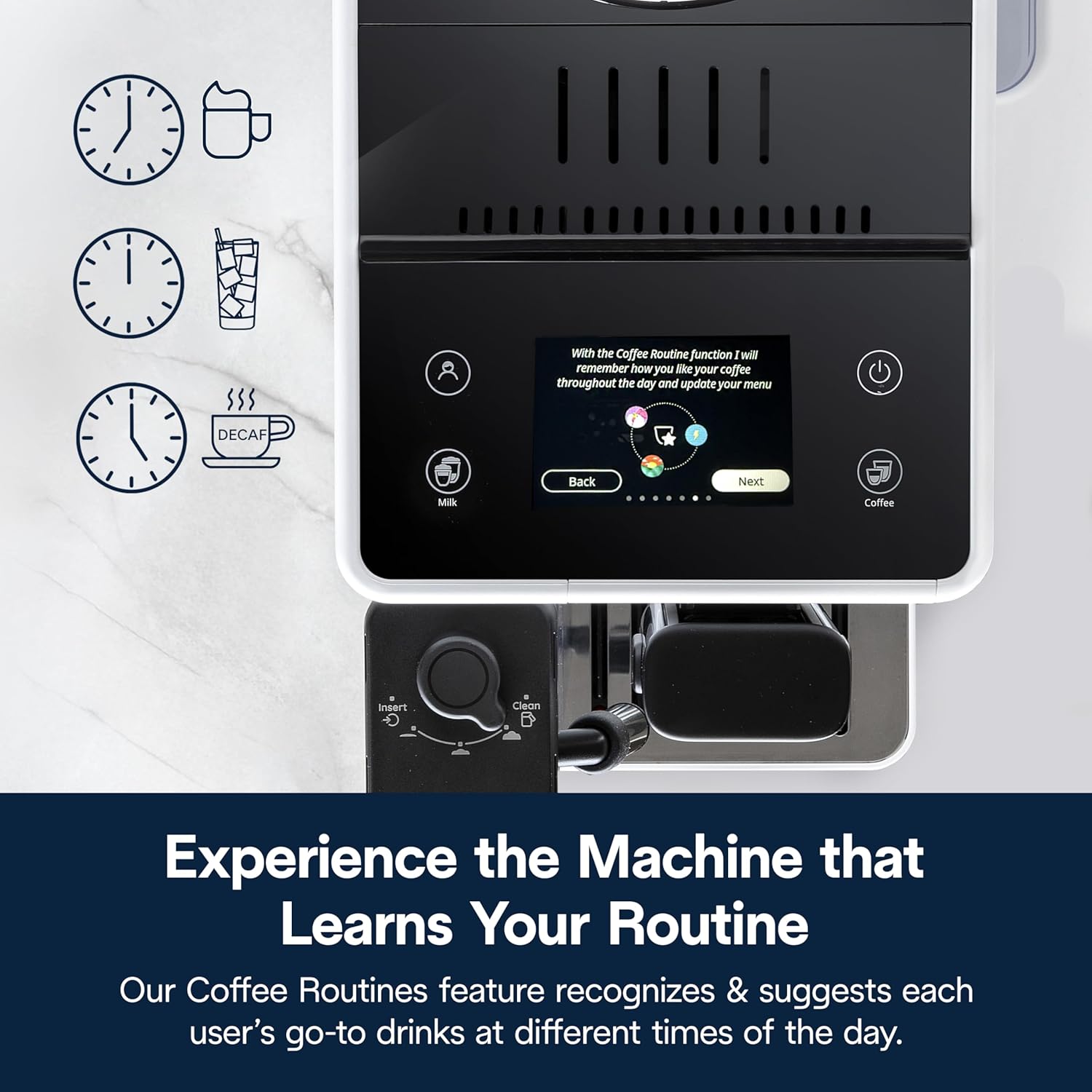 De'Longhi Rivelia Automatic Espresso Machine with Grinder & Milk Frother – All-in-One Coffee Maker, Hot & Iced Latte, Cappuccino, Bean Switch System, Burr Grinder, Compact Italian Design, Black