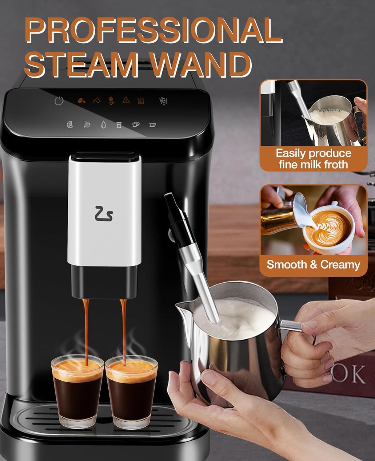 Fully Automatic Espresso Machine With Grinder,Expresso Coffee Maker Machines With Milk Frother, Auto-Cleaning,One-Touch Operation for Latte, Cappuccino, and Macchiato