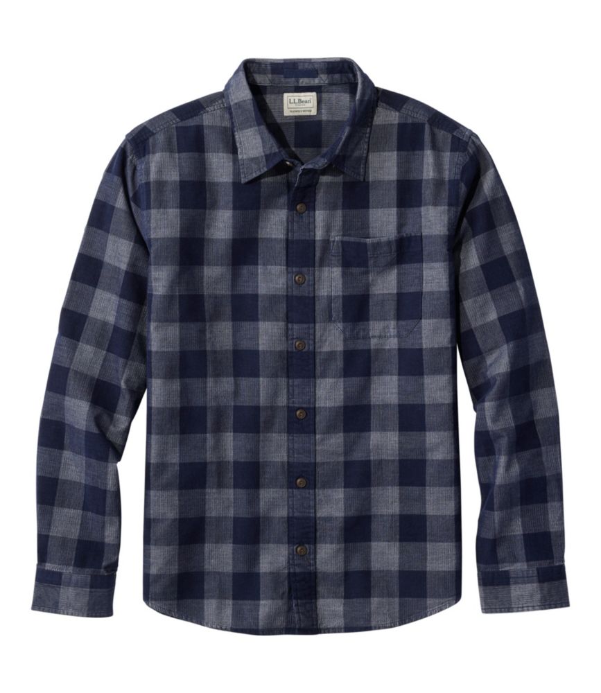 Men's Sunwashed Corduroy Shirt, Slightly Fitted Untucked Fit, Plaid