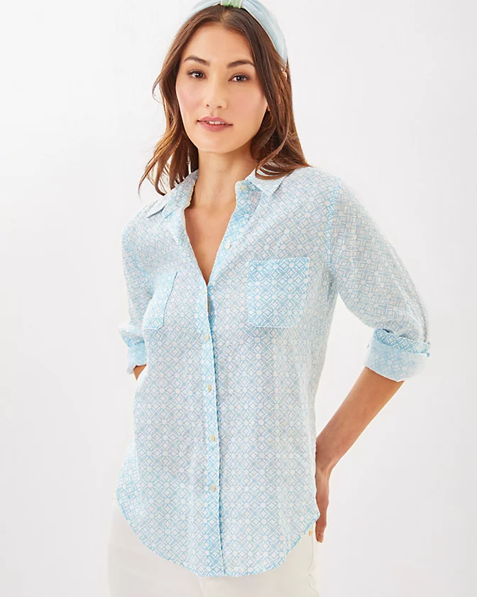 Sea View Linen Button Down Top