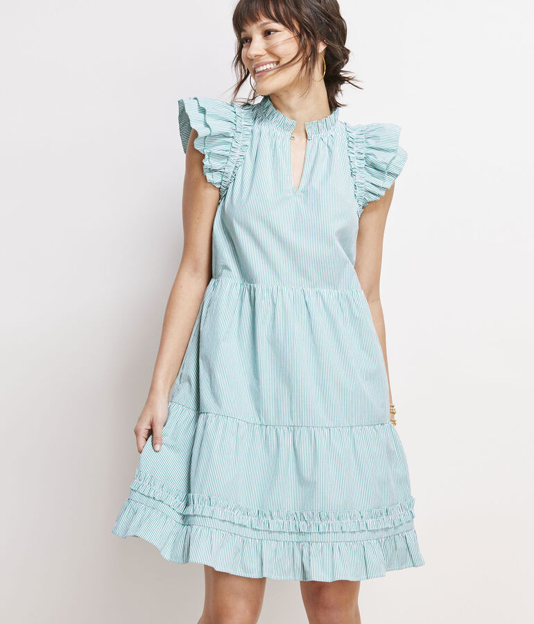 Striped Tiered Ruffle Neck Dress