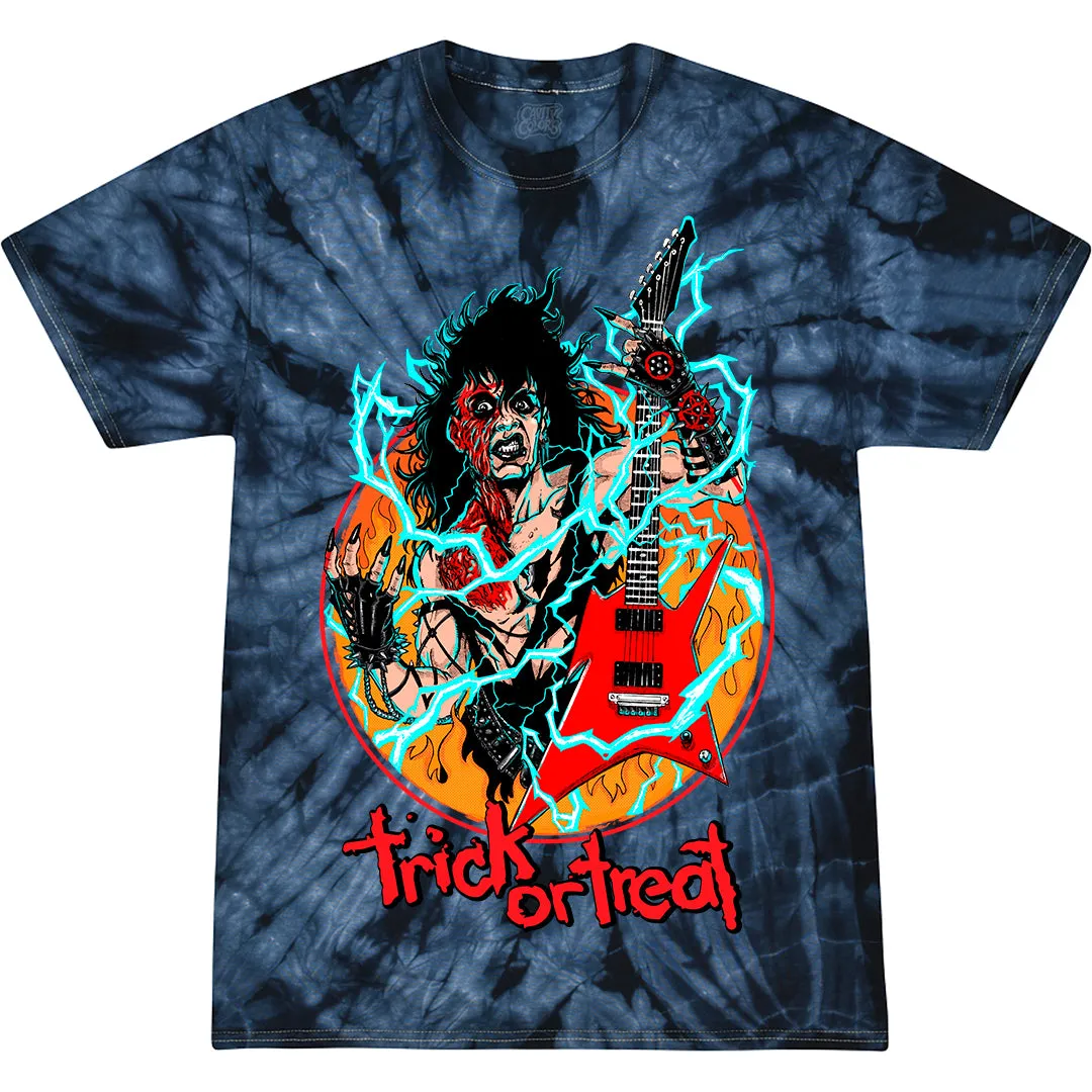 TRICK OR TREAT: DEATH TO FALSE METAL - T-SHIRT (BLUE LIGHTNING TIE DYE)