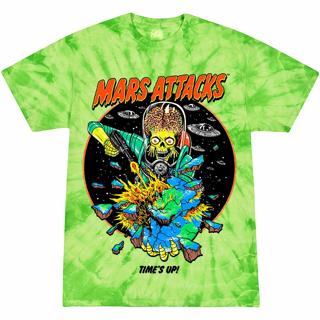 MARS ATTACKS: TIME'S UP - T-SHIRT (MARTIAN GREEN TIE-DYE)