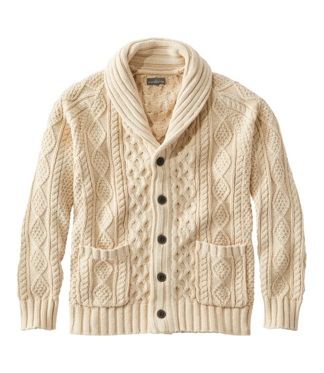 Men's Signature Cotton Fisherman Sweater, Shawl-Collar Cardigan