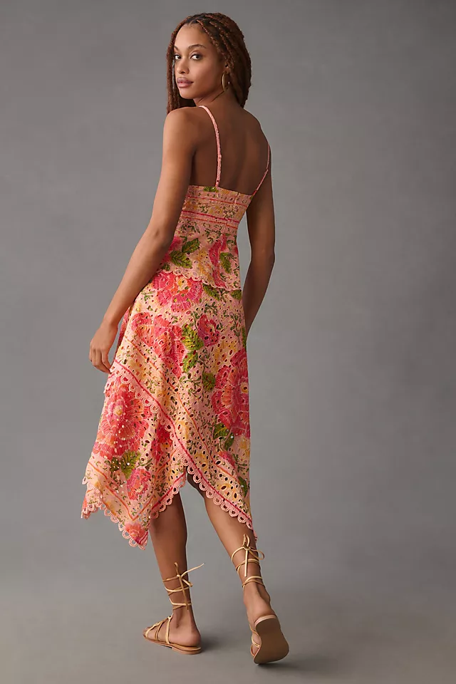 Farm Rio Printed Eyelet Asymmetrical Dress PINK COMBO