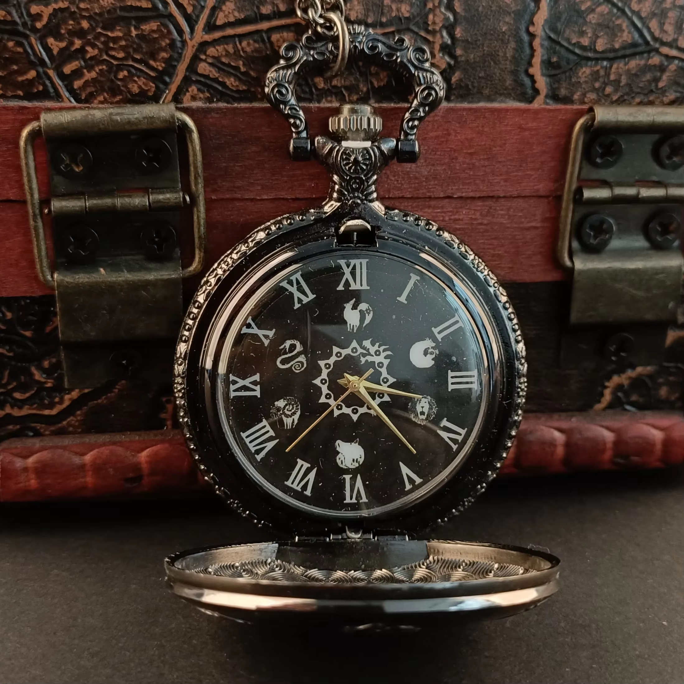 Vintage Full Hunter Quartz Pocket Watch Necklace All Black Cool Roman Numeral digital pocketwatch