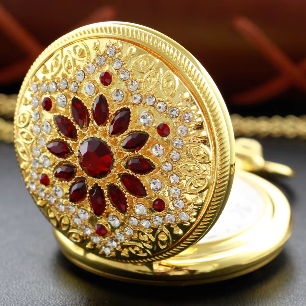 New Gold Pocket Watch for Men and Women Necklace Fob Chain Steampunk Clock Quartz Vintage Pocket Watch Gift