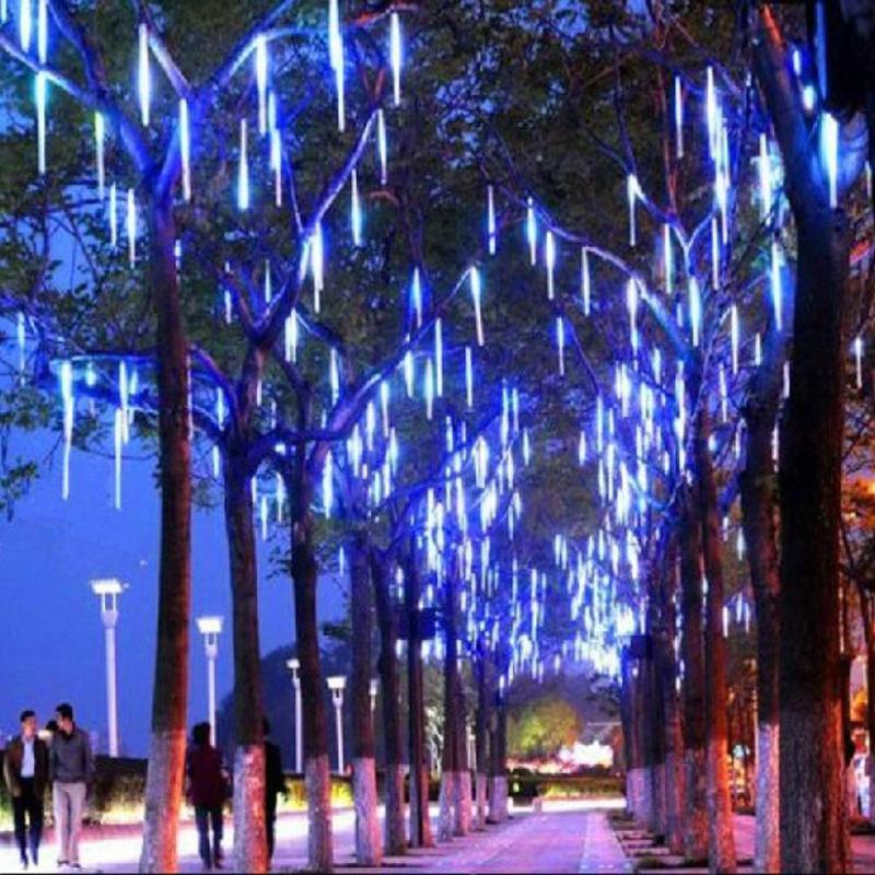 8 Tubes Cascading LED Meteor Icicle Shower Rain String Lights for Christmas