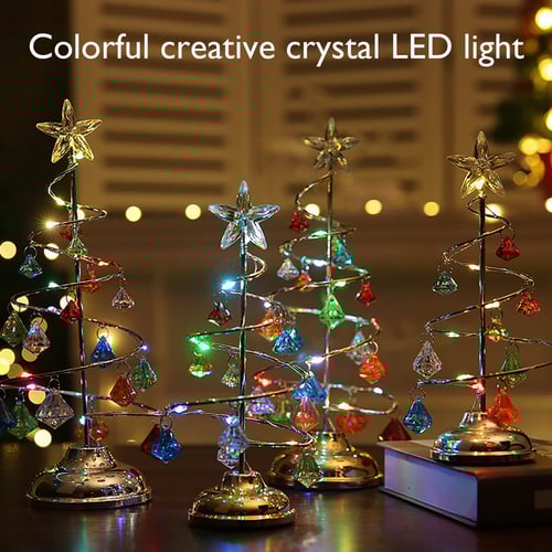 Christmas Ornaments Gifts Electroplating Iron Art Tree LED Luminous Crystal Table Night Lights