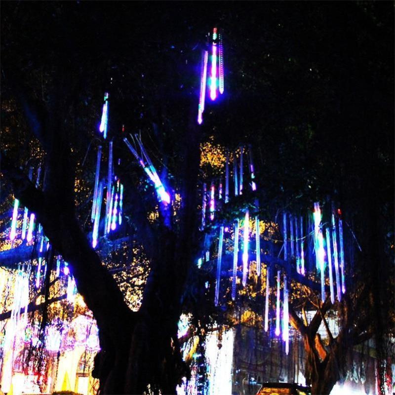 8 Tubes Cascading LED Meteor Icicle Shower Rain String Lights for Christmas