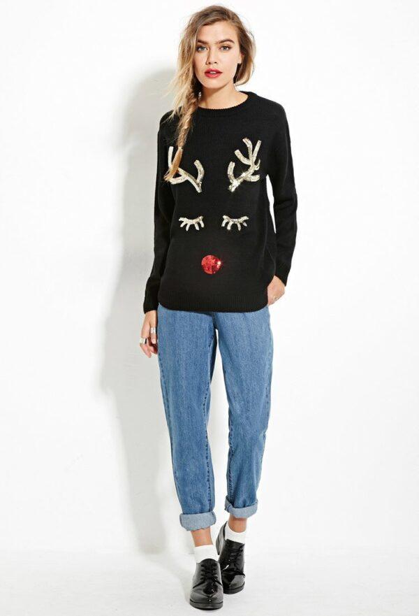 2020 Christmas tree snowflake two-color patchwork crew neck long-sleeve women winter sweaters