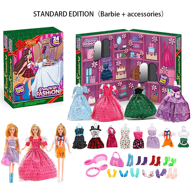 Christmas 24-Day Countdown Calendar, Toy Girl And Doll Dress Up Clothes And Accessories Set