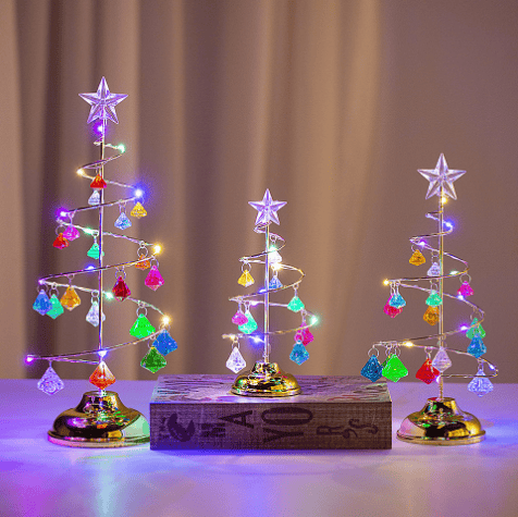 Christmas Ornaments Gifts Electroplating Iron Art Tree LED Luminous Crystal Table Night Lights