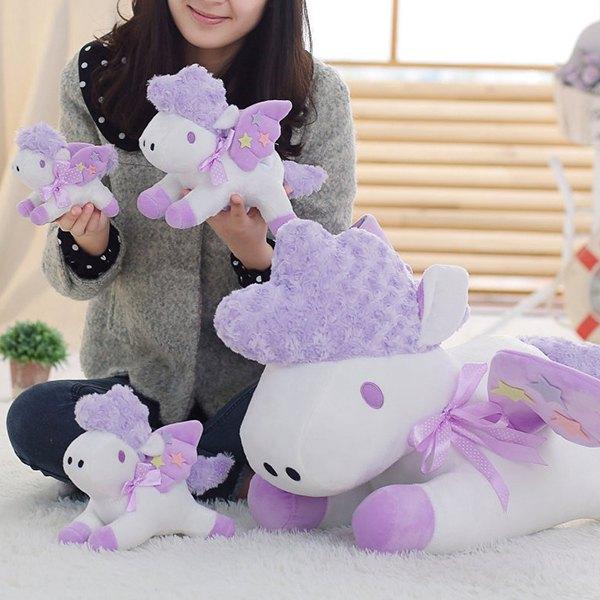 Unicorn Doll Japan Second Element Cute Simulation Horse Christmas Gift Horse One-horned Doll ÿ Purple Flower 25cm