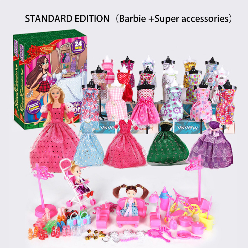 Christmas 24-Day Countdown Calendar, Toy Girl And Doll Dress Up Clothes And Accessories Set