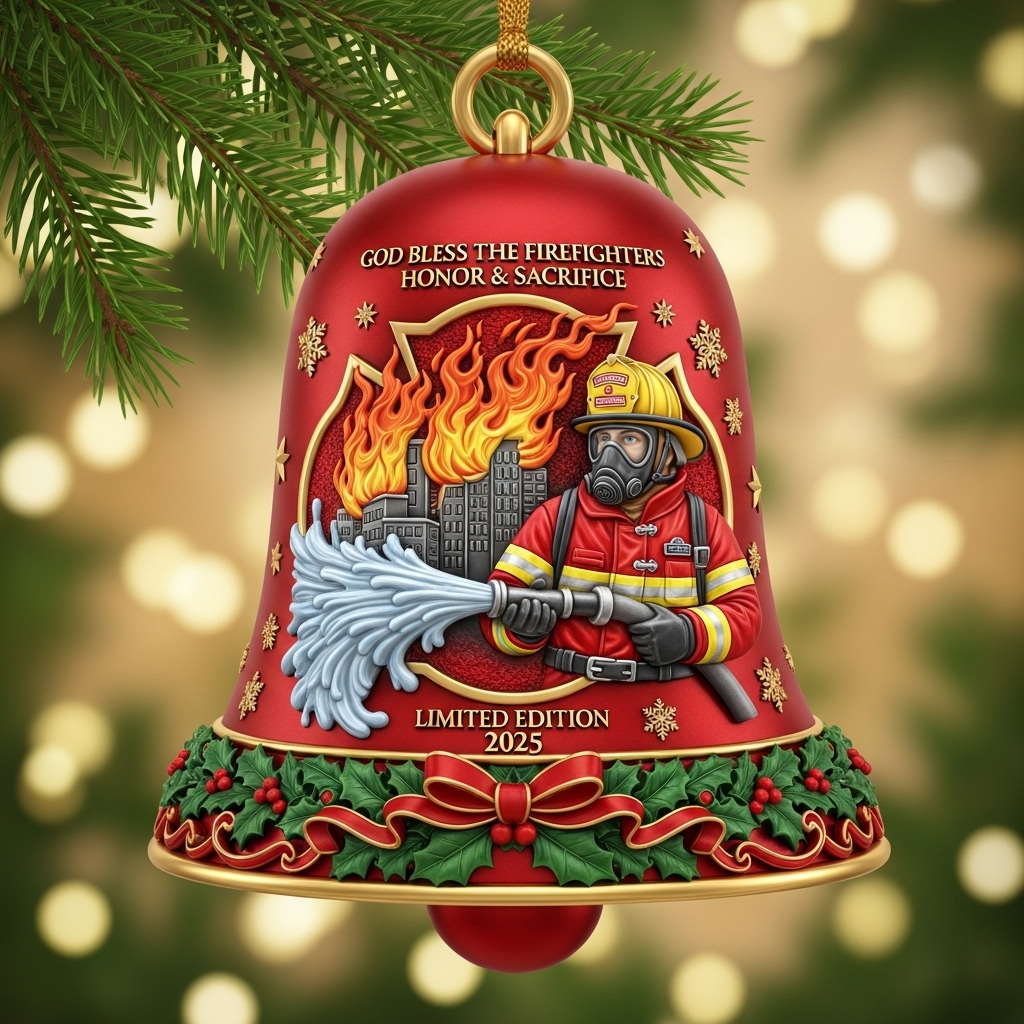 🎄🔥Firefighter Christmas Bell Ornament – Perfect Holiday Gift for First Responders & Heroes!🎁