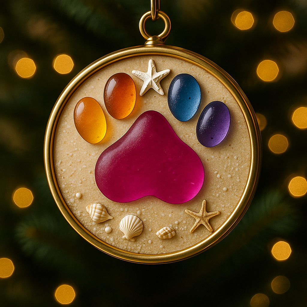🎁✨ Rainbow Paw Sea Glass Ornament – Perfect Holiday & Special Occasion Gift!