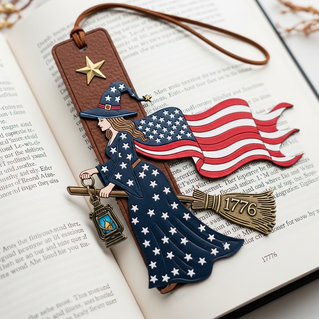 📖🎁 Spooky Patriots Leather Bookmark - Perfect Gift for Holidays & Special Occasions!