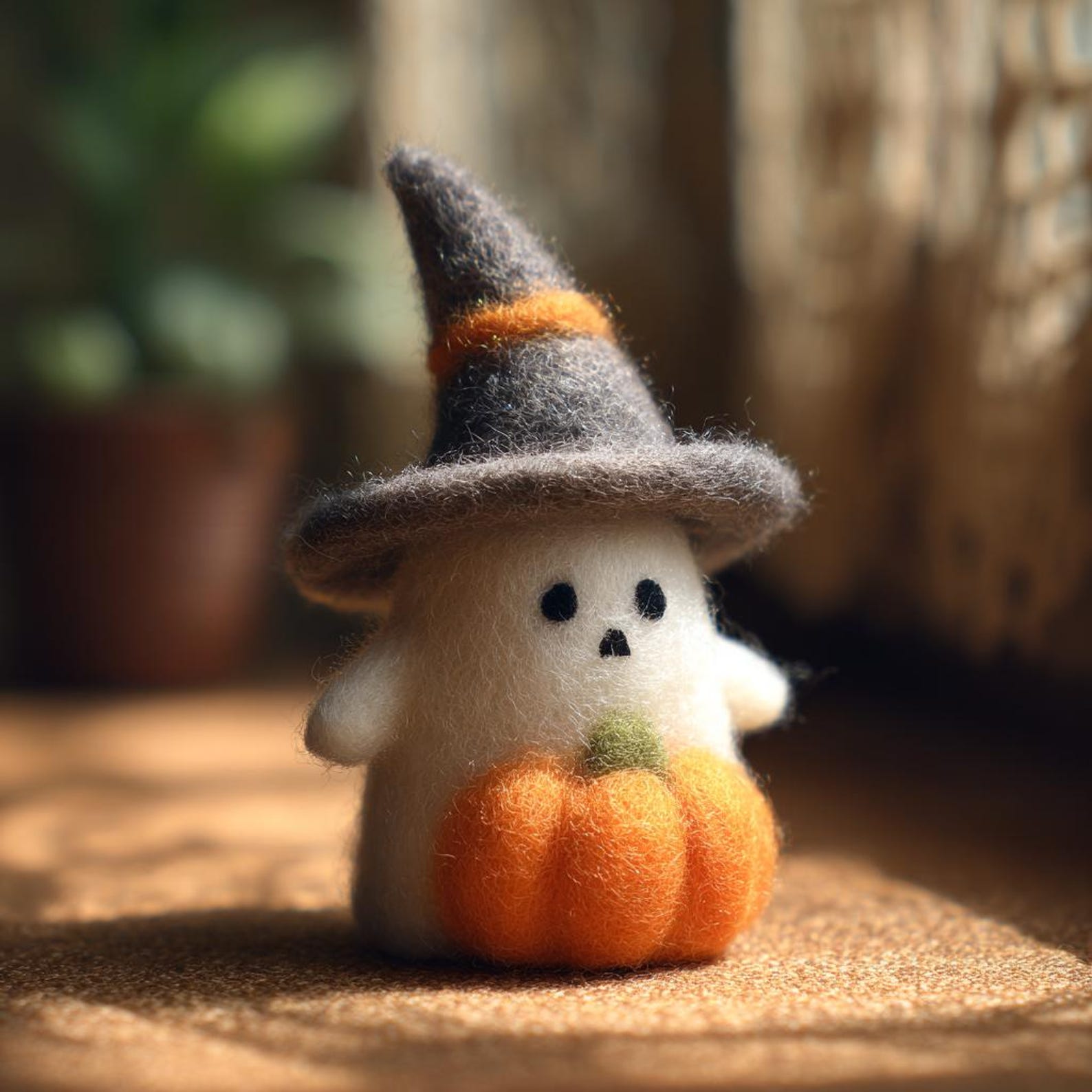 🎁👻 Adopt a Ghost - Handmade Felt Halloween Ghost with Wizard Hat, Perfect Holiday & Occasion Gift