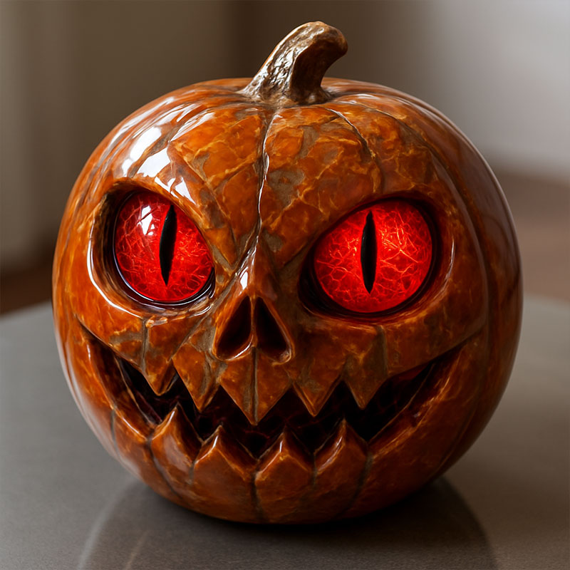 🎁 Handmade Red-Eyed Pumpkin Figurine - Perfect Holiday & Special Occasion Gift! 🎃