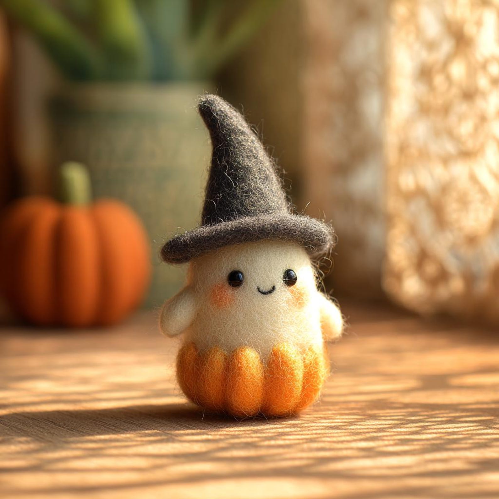 🎁👻 Adopt a Ghost - Handmade Felt Halloween Ghost with Wizard Hat, Perfect Holiday & Occasion Gift