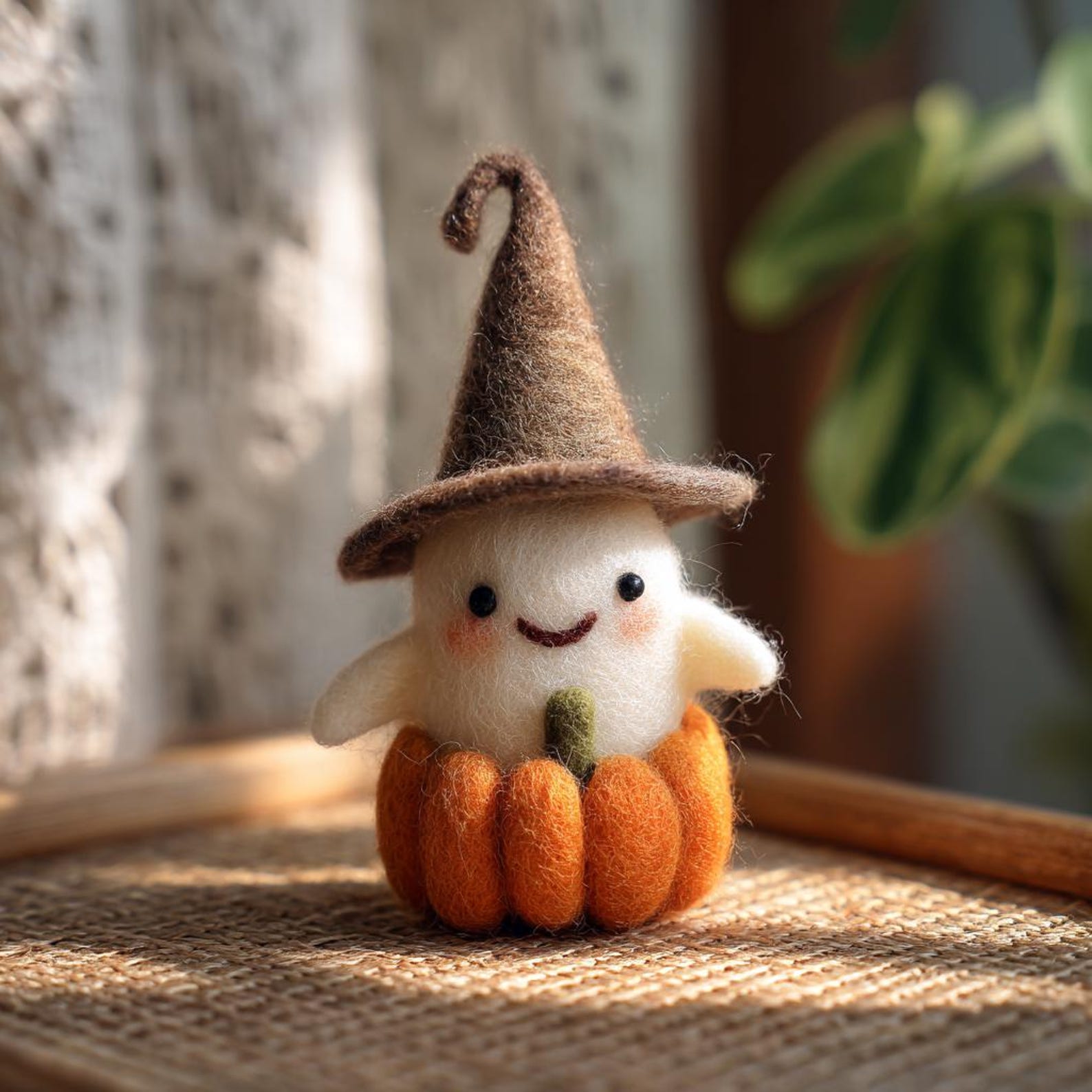 🎁👻 Adopt a Ghost - Handmade Felt Halloween Ghost with Wizard Hat, Perfect Holiday & Occasion Gift