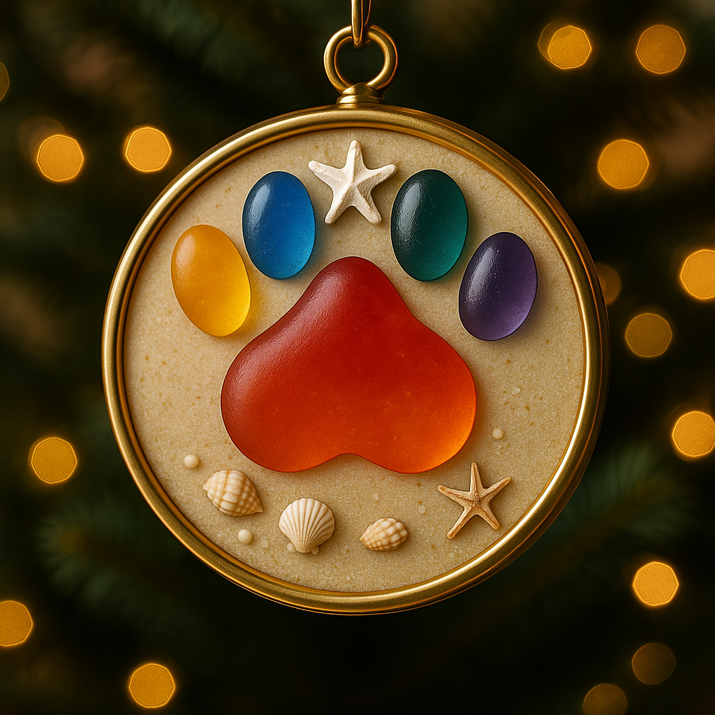🎁✨ Rainbow Paw Sea Glass Ornament – Perfect Holiday & Special Occasion Gift!