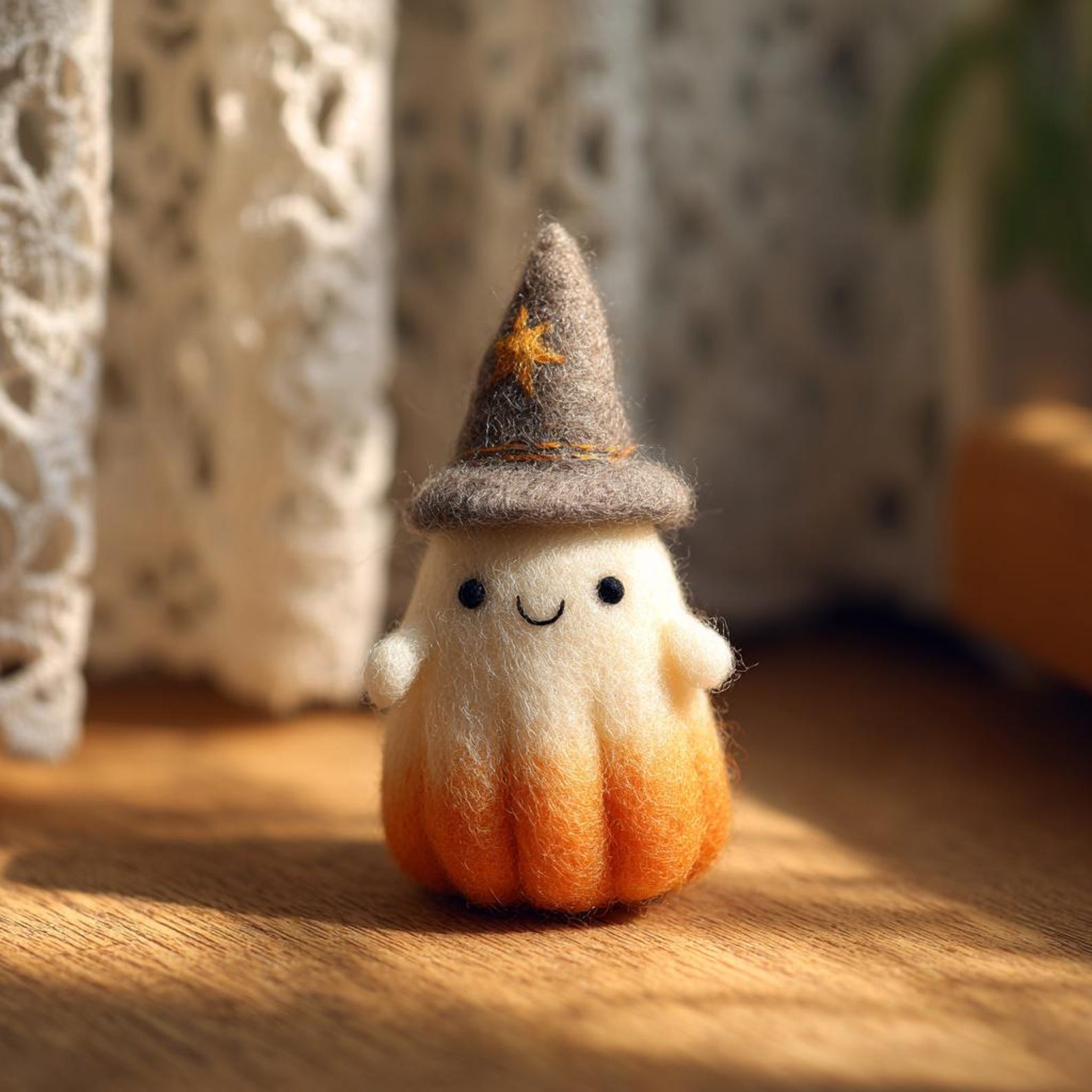 🎁👻 Adopt a Ghost - Handmade Felt Halloween Ghost with Wizard Hat, Perfect Holiday & Occasion Gift