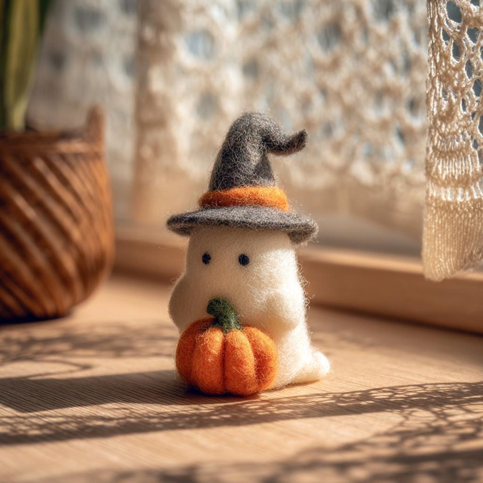 🎁👻 Adopt a Ghost - Handmade Felt Halloween Ghost with Wizard Hat, Perfect Holiday & Occasion Gift