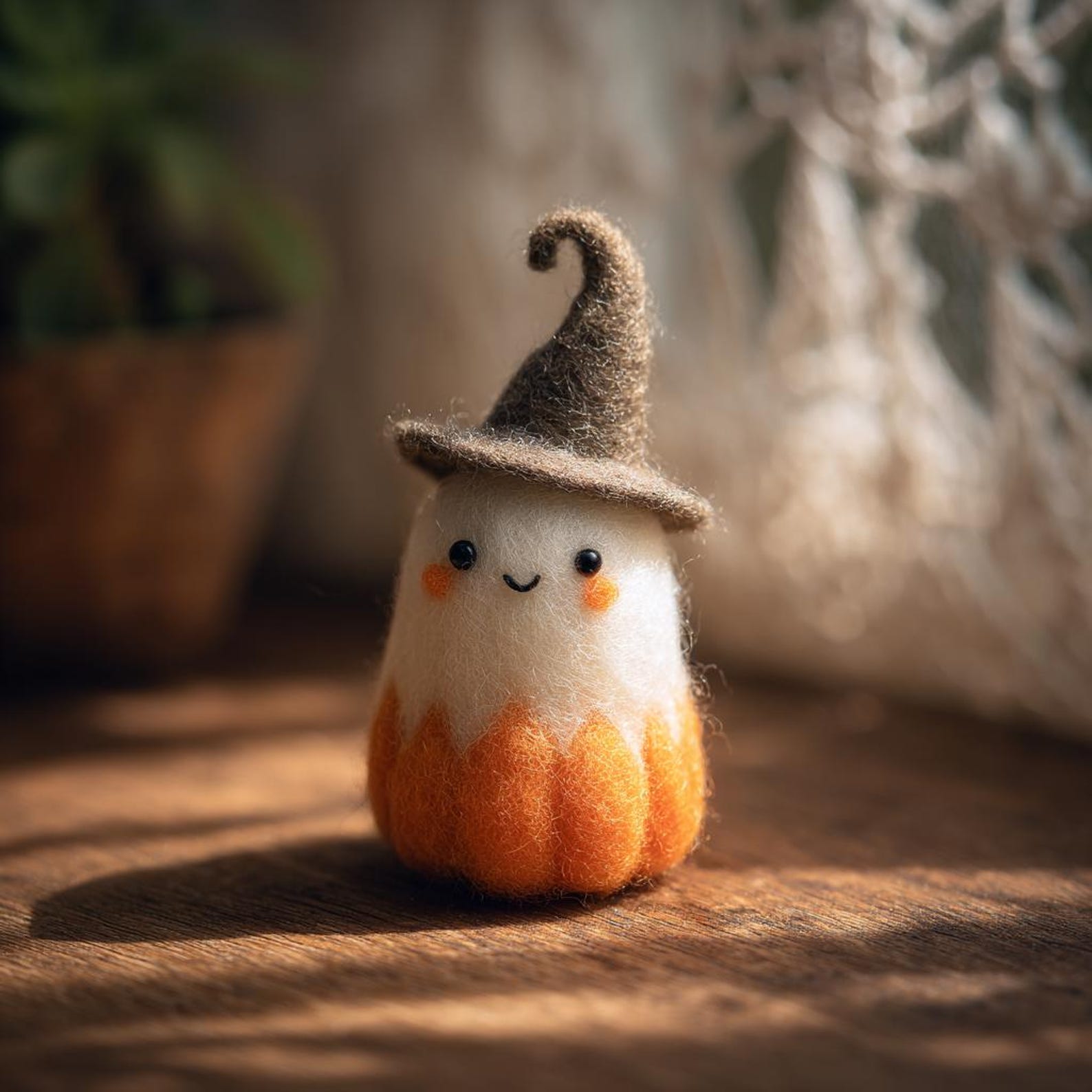 🎁👻 Adopt a Ghost - Handmade Felt Halloween Ghost with Wizard Hat, Perfect Holiday & Occasion Gift