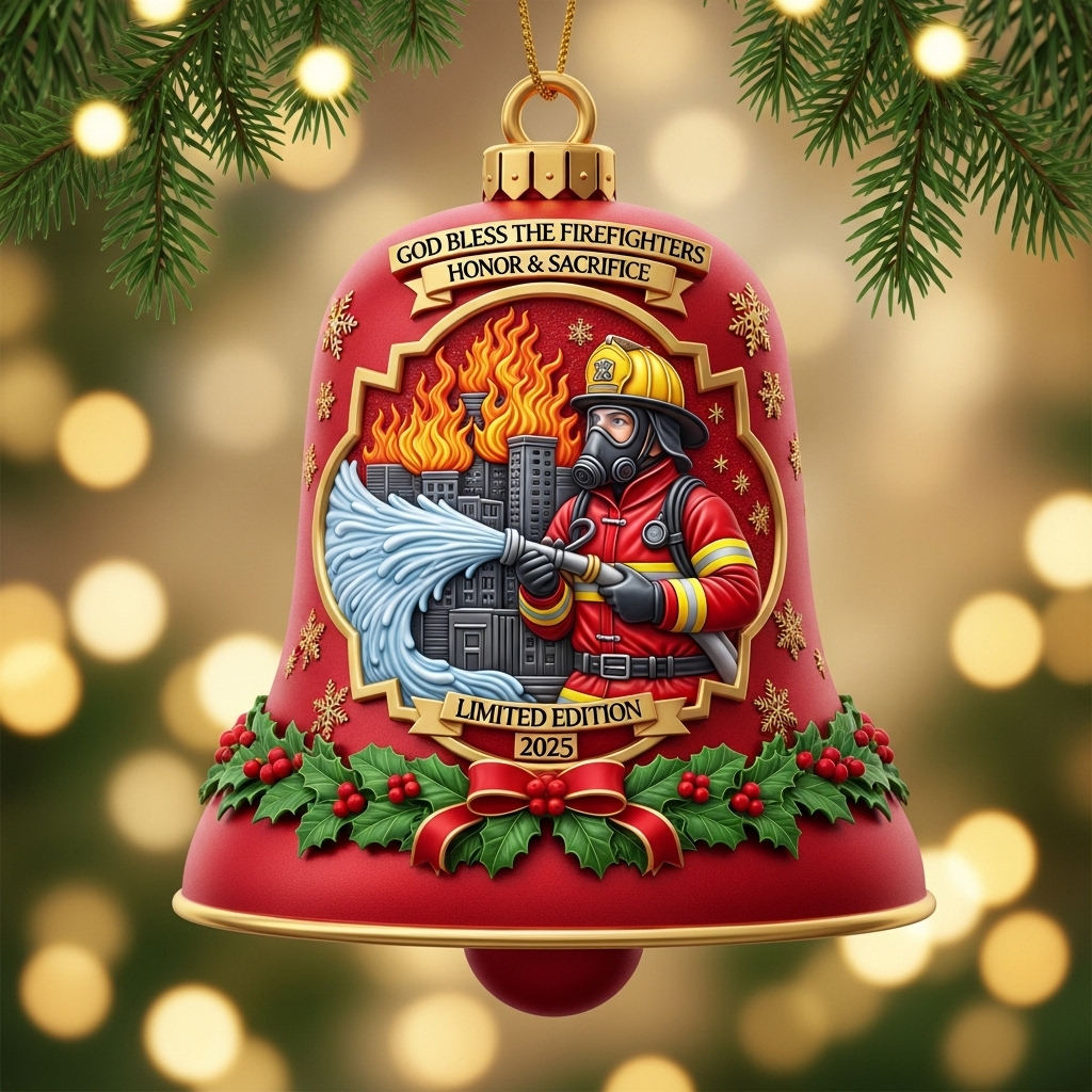 🎄🔥Firefighter Christmas Bell Ornament – Perfect Holiday Gift for First Responders & Heroes!🎁