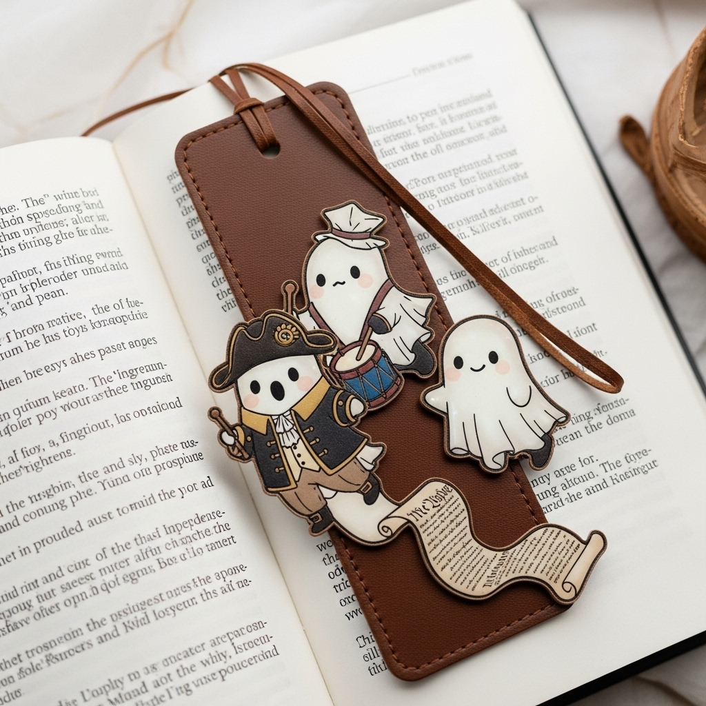 📖🎁 Spooky Patriots Leather Bookmark - Perfect Gift for Holidays & Special Occasions!