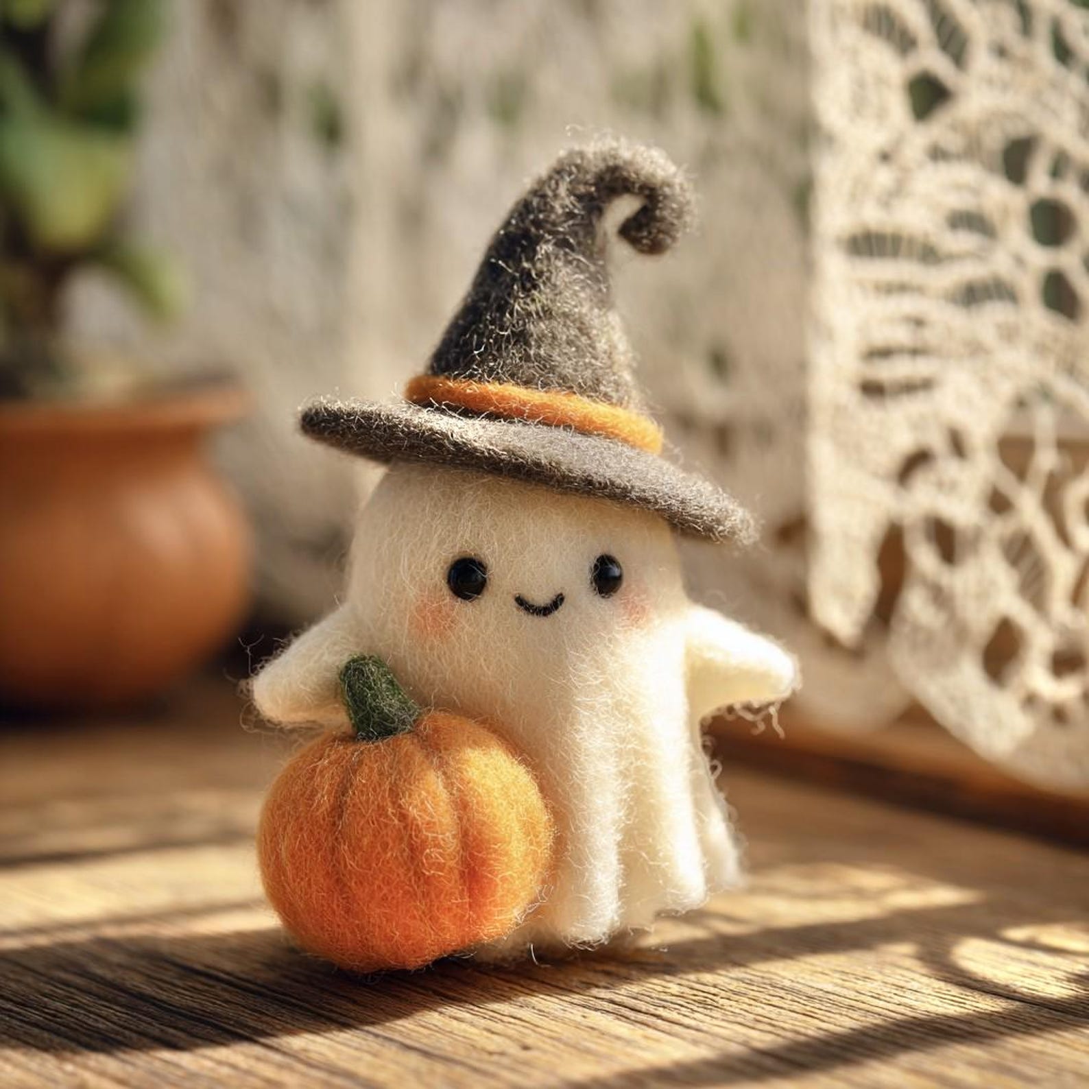 🎁👻 Adopt a Ghost - Handmade Felt Halloween Ghost with Wizard Hat, Perfect Holiday & Occasion Gift