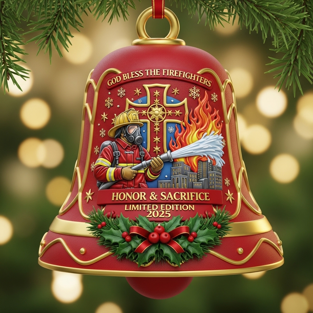 🎄🔥Firefighter Christmas Bell Ornament – Perfect Holiday Gift for First Responders & Heroes!🎁
