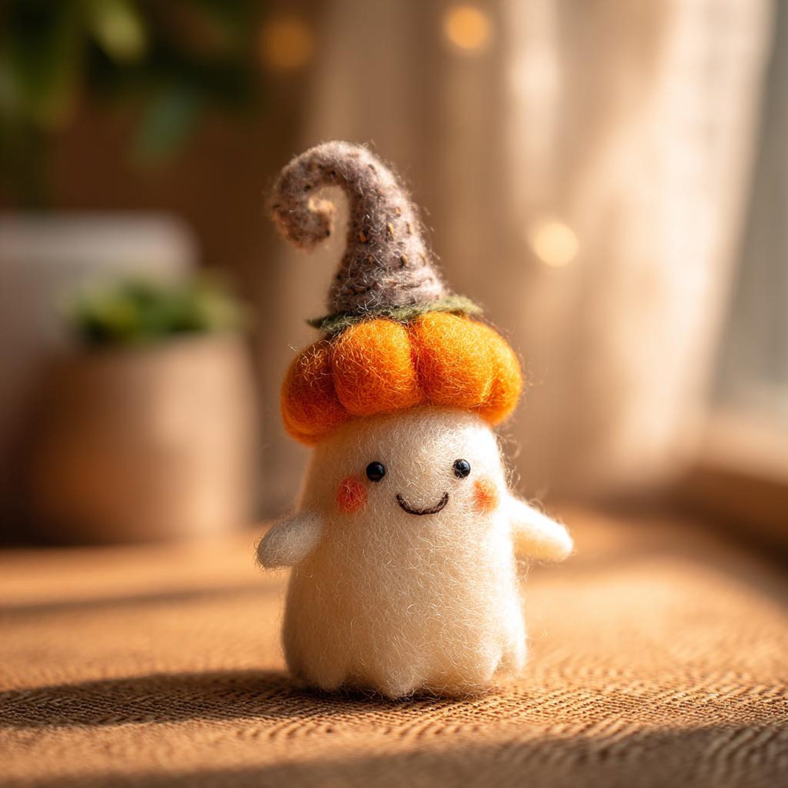 🎁👻 Adopt a Ghost - Handmade Felt Halloween Ghost with Wizard Hat, Perfect Holiday & Occasion Gift