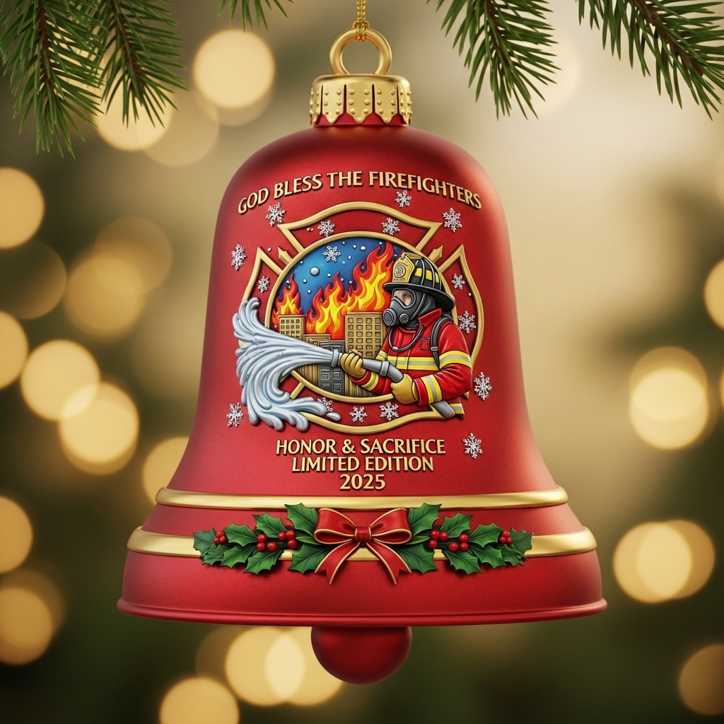 🎄🔥Firefighter Christmas Bell Ornament – Perfect Holiday Gift for First Responders & Heroes!🎁