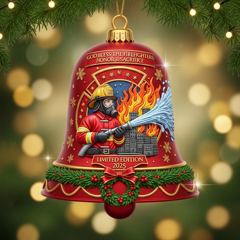 🎄🔥Firefighter Christmas Bell Ornament – Perfect Holiday Gift for First Responders & Heroes!🎁
