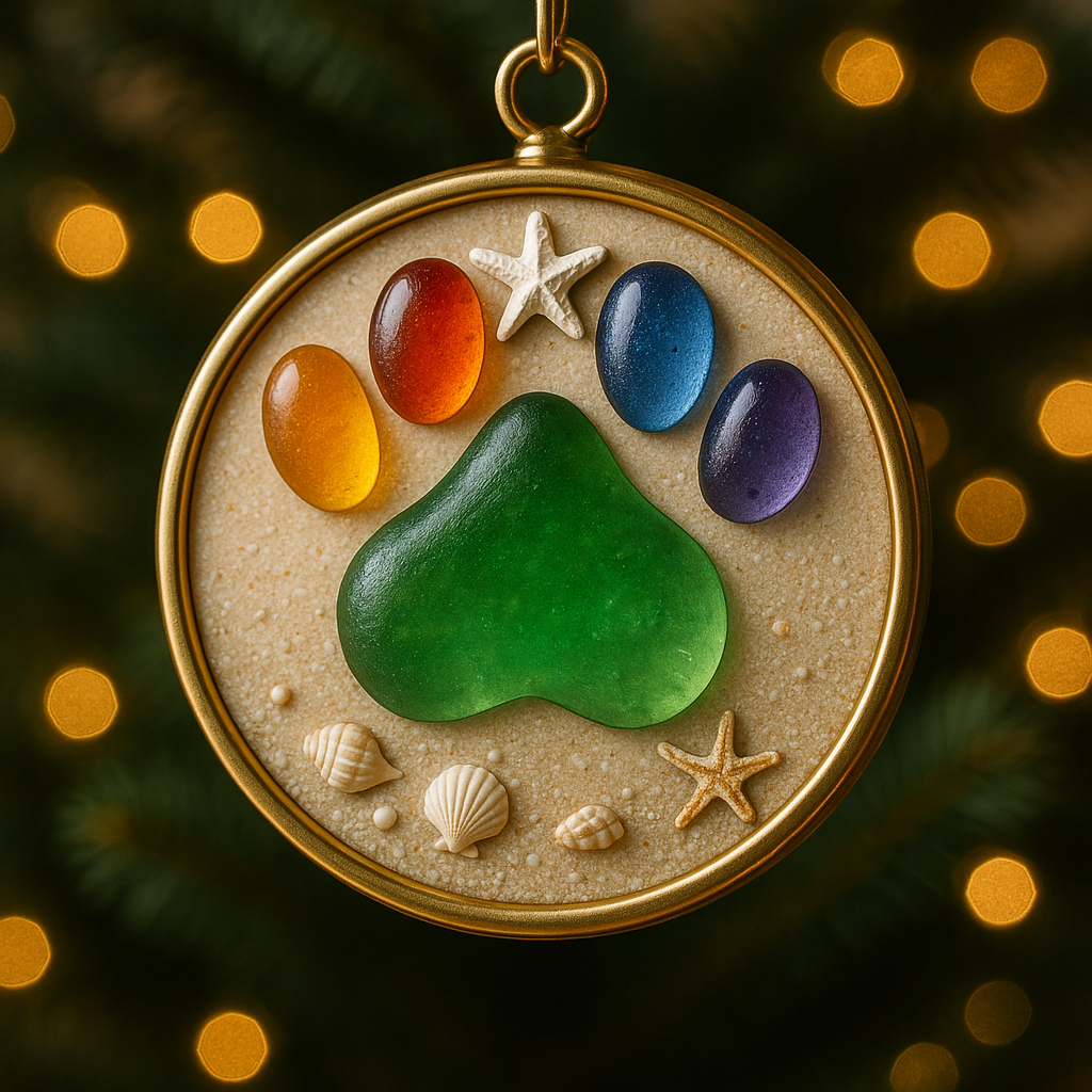 🎁✨ Rainbow Paw Sea Glass Ornament – Perfect Holiday & Special Occasion Gift!